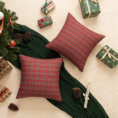 AQOTHES Pack of 2 Christmas Plaid Decorative Throw Pillow Covers Scottish Tartan Cushion Case for Farmhouse Home Holiday Decor Red and Green, 20 x 20 Inches