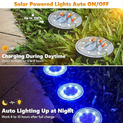 Joomer Solar Ground Lights, 8 Pack 8 LED Solar Lights Outdoor IP68 Waterproof Solar Disc Lights In-Ground Landscape Lighting Outdoor Lights for Patio Pathway Lawn Yard Driveway Walkway (Blue)