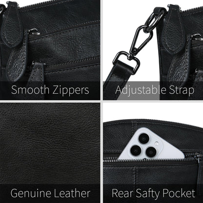 HESHE Crossbody Purses for Women Genuine Leather Purses and Handbags Designer Satchel Purse with Multi-Pockets Vintage Small Shoulder Bags Ladies Hobo Bag (Black)