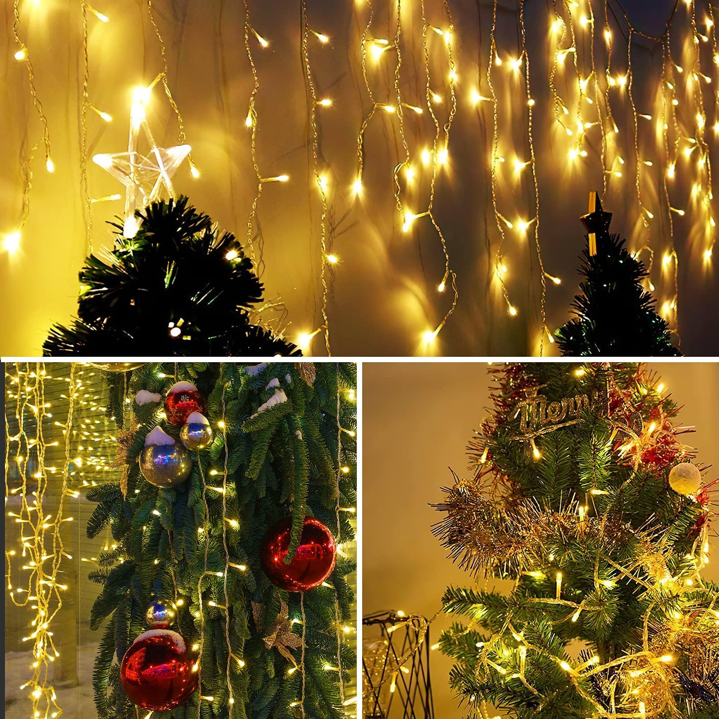 AGIRL 400 LED Icicle Lights Outdoor 32.8Ft 75 Drops Icicle Christmas Halloween Lights 8 Modes Waterproof Fairy String Lights for Indoor Bedroom Garden Wedding Porch Decoration