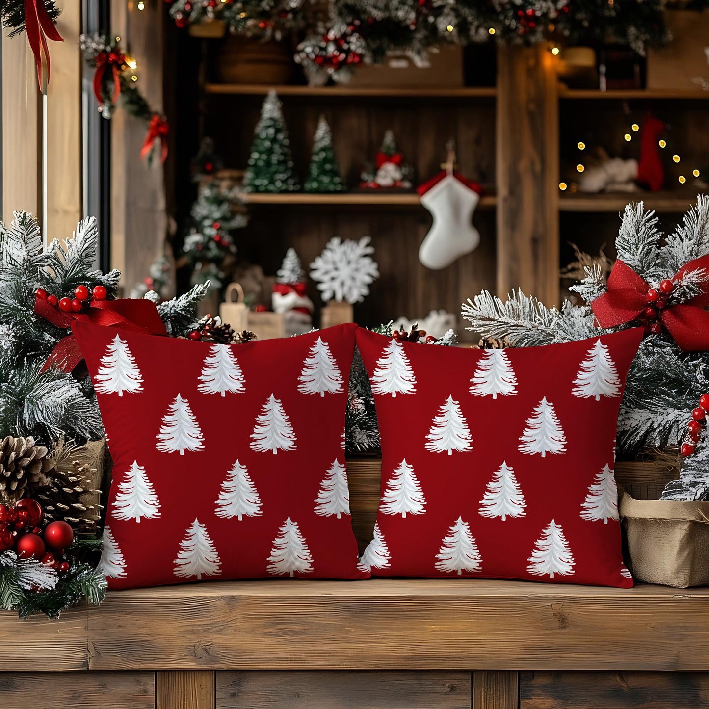 Artmag Christmas Pillow Covers 24x24 Inch Set of 2 Decorative Xmas Tree Red Throw Pillow Covers for Winter Holiday Decoration Coach Sofa Living Room