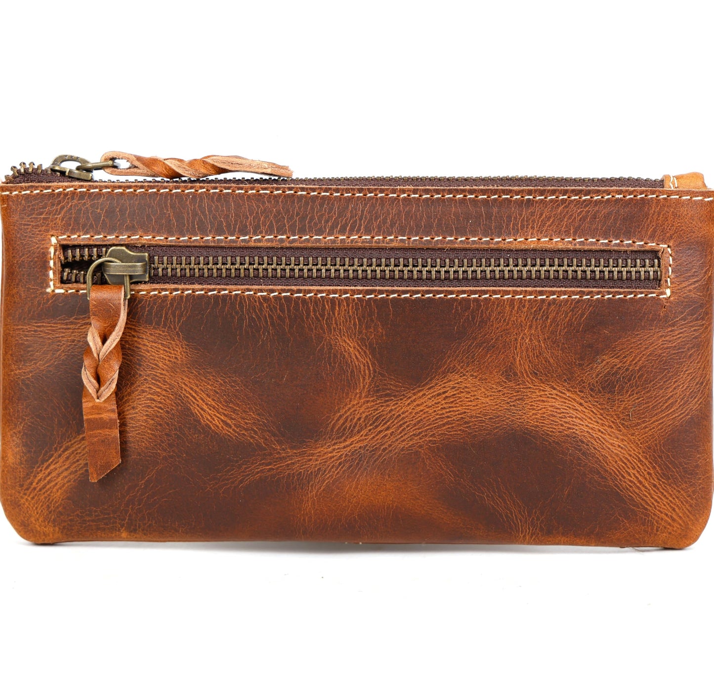 LEATHER TOWN Leather Pencil Case Pouch 8" x 4" - Leather Pen Case with Zipper (Brown)