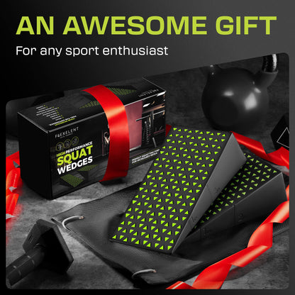 Flexelent Squat Wedge Block Pair - Heel Elevated Squat Wedge for Deeper Squats, Heavy Lifting and Better Form - 17° Angle Exercise Wedges, Slant Board for Squats with Carry Backpack - Lime Green