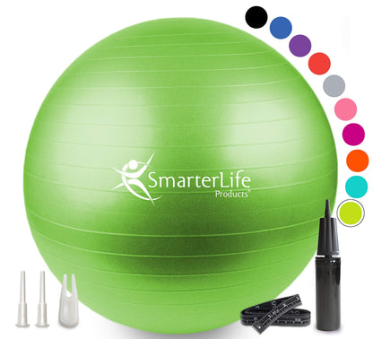 SmarterLife Exercise Ball Yoga Ball for Fitness, Balance, Stability, or Pregnancy, Gym Ball for Core Workout, Physical Therapy, Yoga Ball Chair for Office, Anti-Slip Anti-Burst