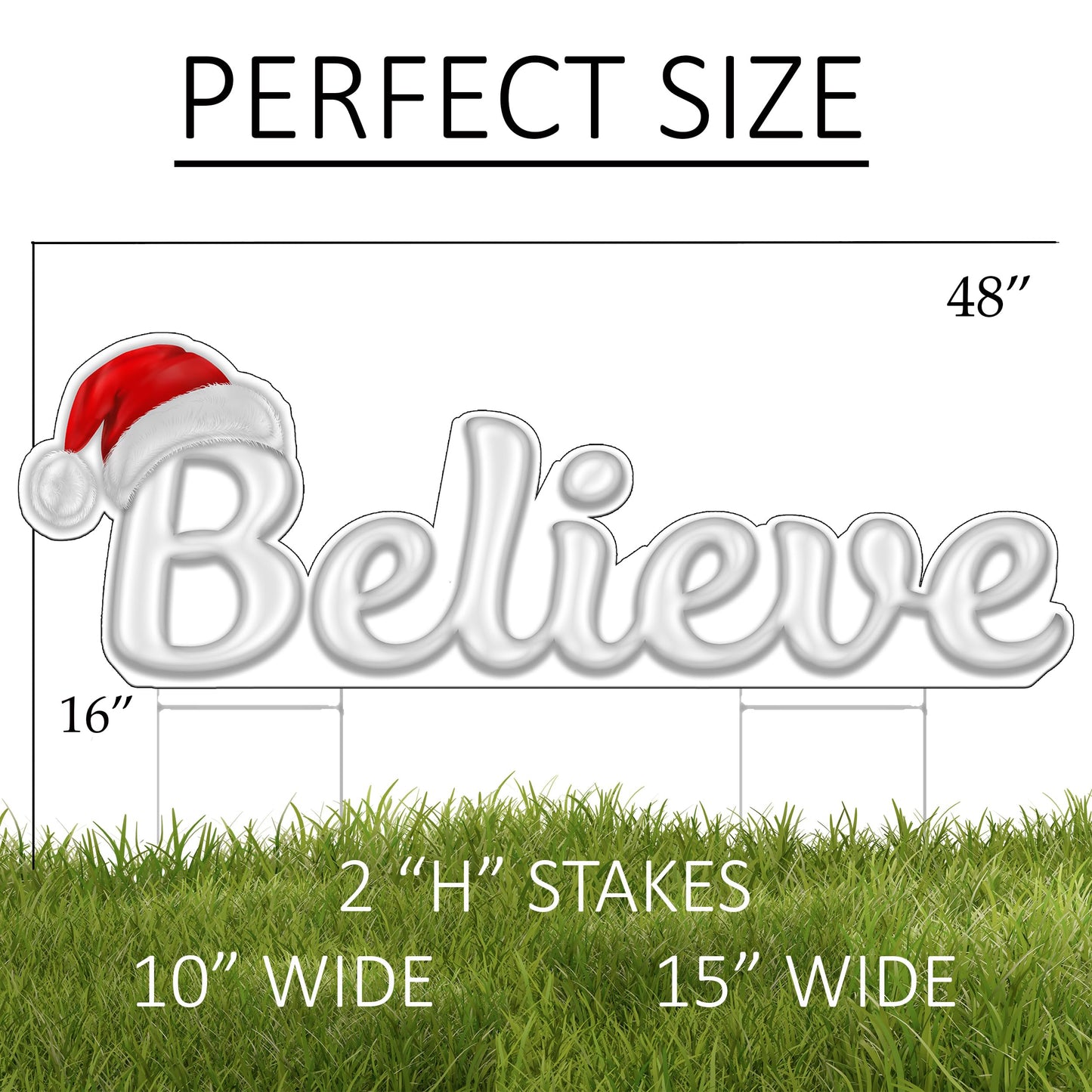 Large Believe Die Cut Christmas Classic Yard Sign for Home Decor and Lawn Decoration With Stakes, Merry Christmas Sign
