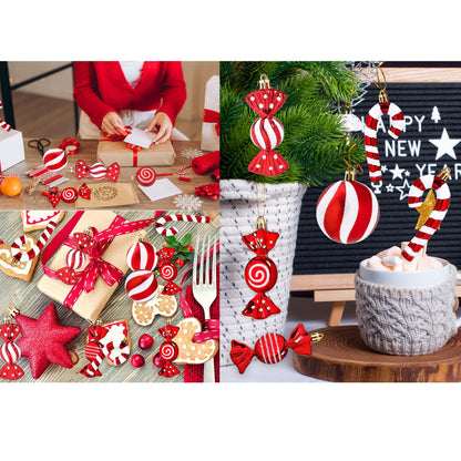 Christmas Candy Cane Lollipop Ornaments for Christmas Tree 30Pcs Xmas Plastic Peppermint Christmas Tree Hanging Ball Pendants for Xmas Party Indoor New Year Holiday Home Decorations (Red)