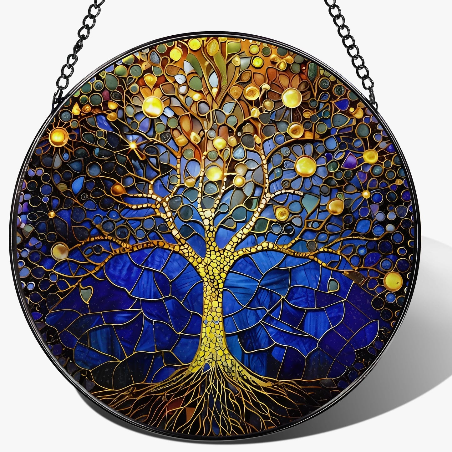 8-Inch Stained Glass Tree of Life Ornament, Stained Glass Window Hanging, Window Hanging Decor Suncatcher – Housewarming, Christmas, Birthday | Gift for Family, Friend, Couple, Teacher | Holiday Decor