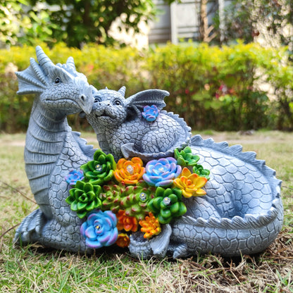 RCTTICUU Solar Dragon Garden Statues Outdoor Decor, Resin Dragon Figurine with Succulent and 6 LED Lights Lawn Patio Balcony Art Decoration,Housewarming Birthday Gifts for Grandma Mom Women