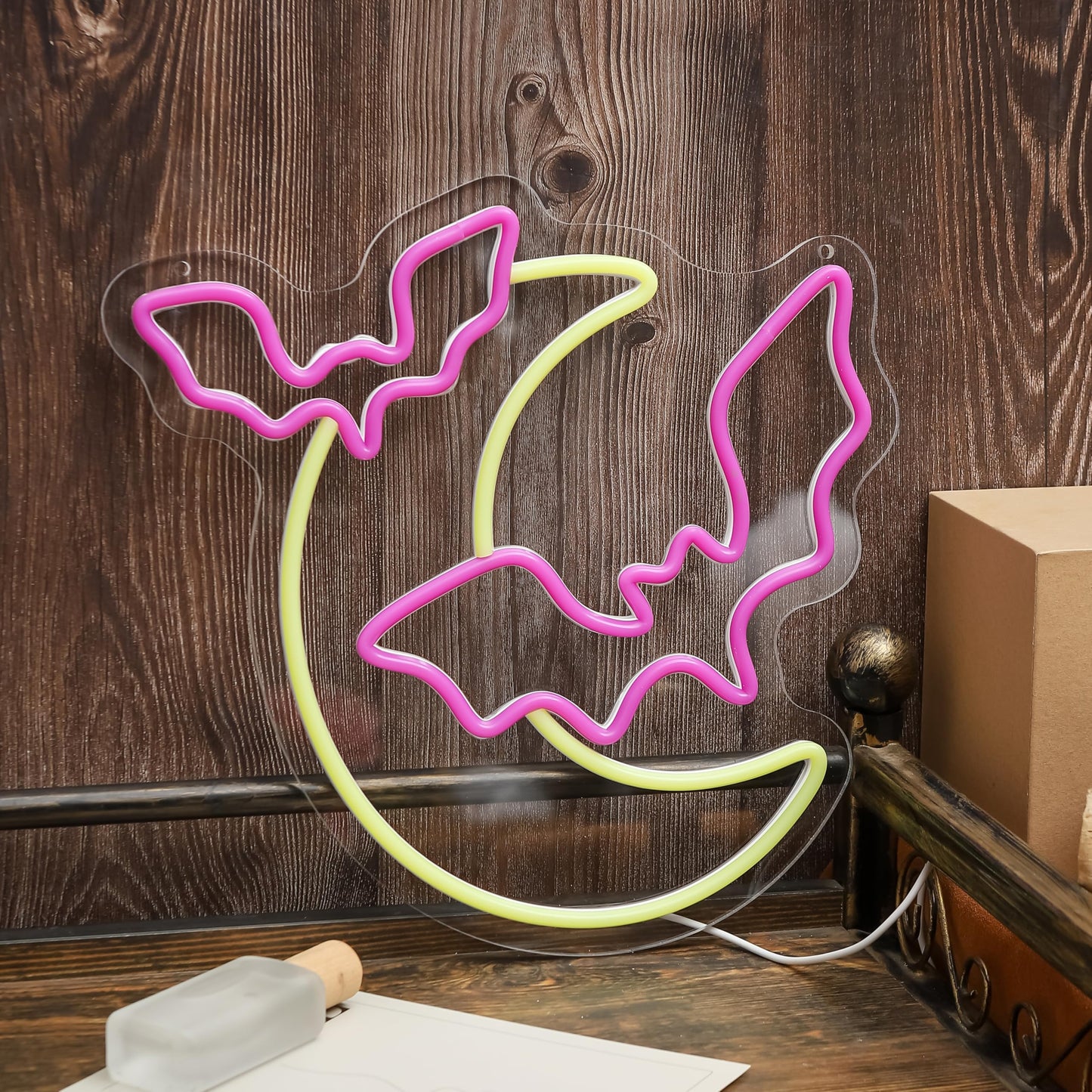 Halloween Decorations Neon Signs, Moon and Bat LED Light,Neon Light up Halloween Party, USB Powerd Gothic Neon Lamp for Festival Wall Decor, Bar, Bedroom,Living room, Wedding,Halloween