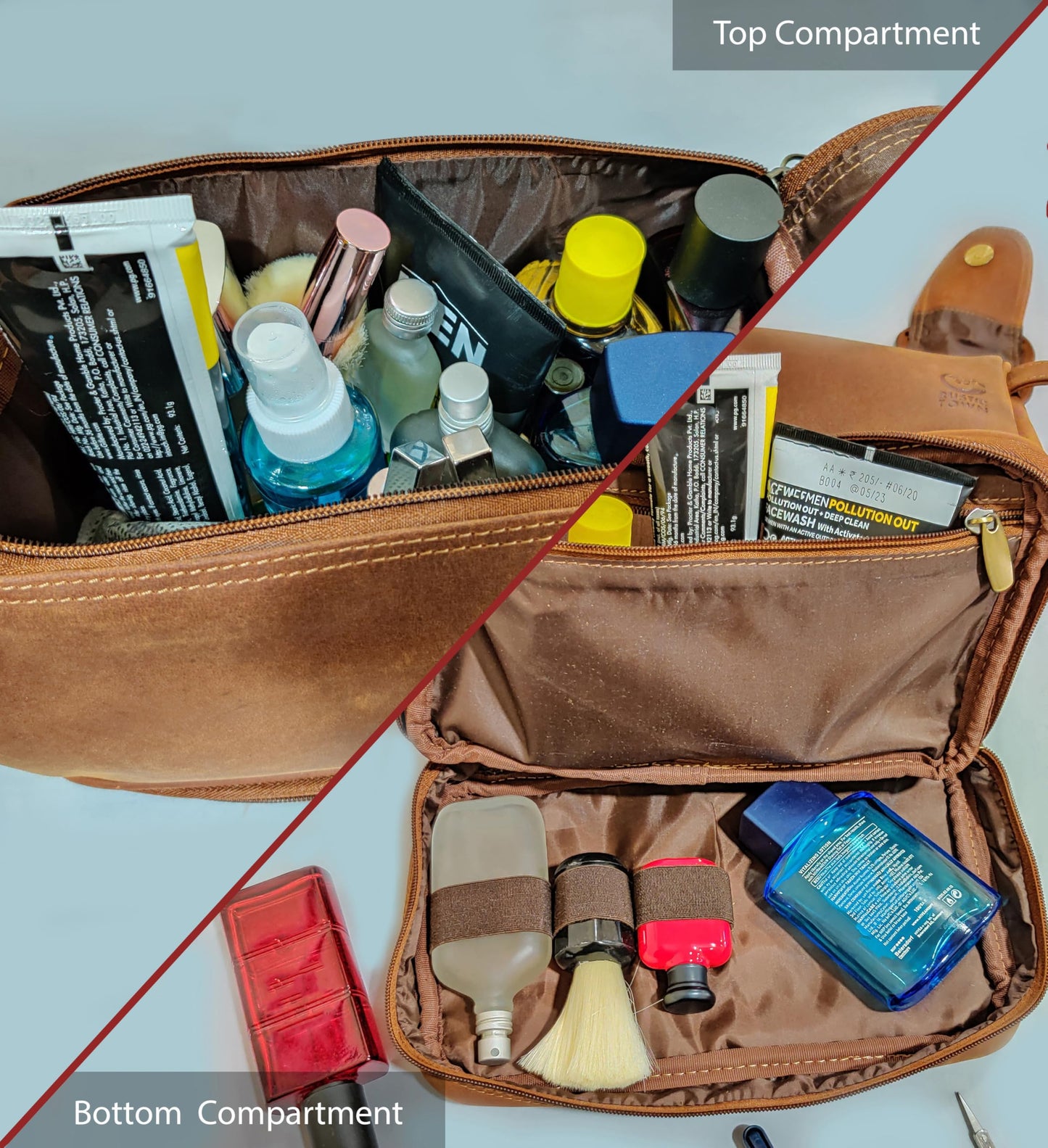 Leather Toiletry Bag for Men - Travel Shaving Dopp Kit - Bathroom Shower Toiletries Organizer - Cosmetic Makeup Bag for Women