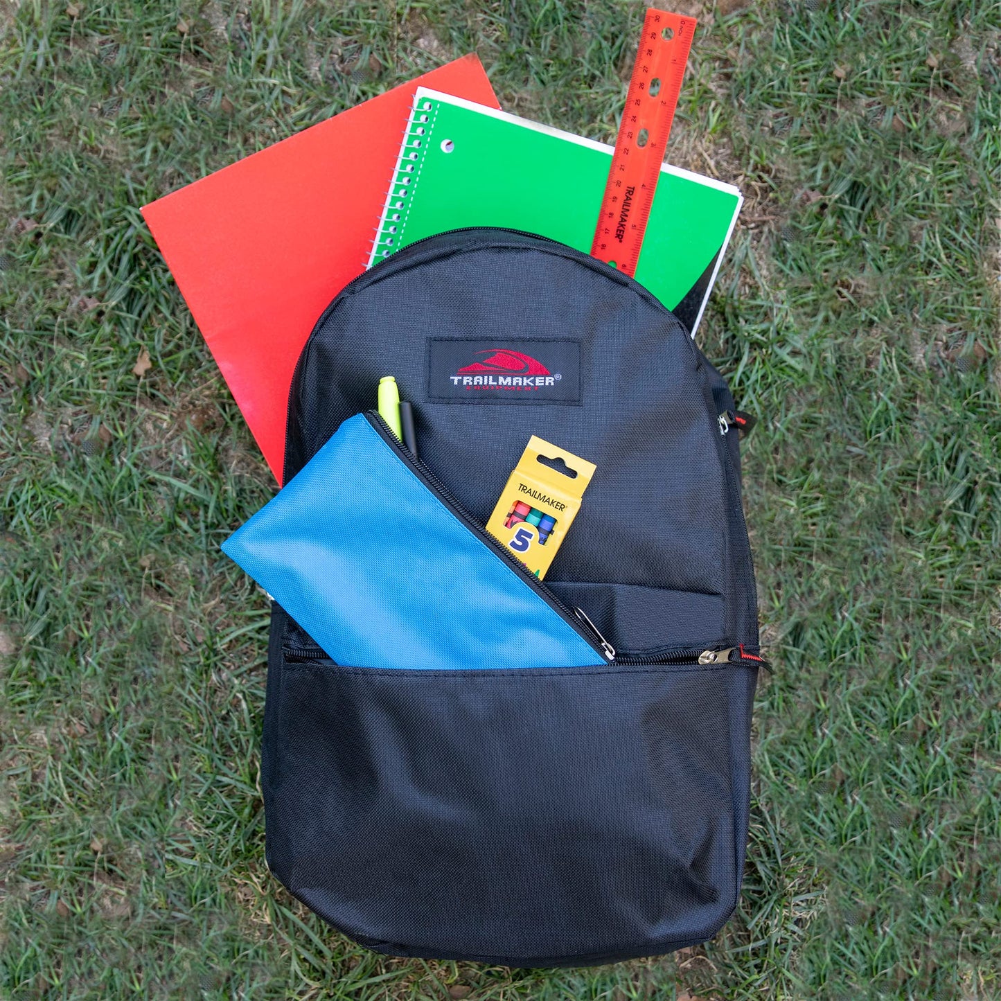 Trail maker Backpack with School Supplies for Kids - 20 Piece Back to School Supplies with 17" Backpack (Black)