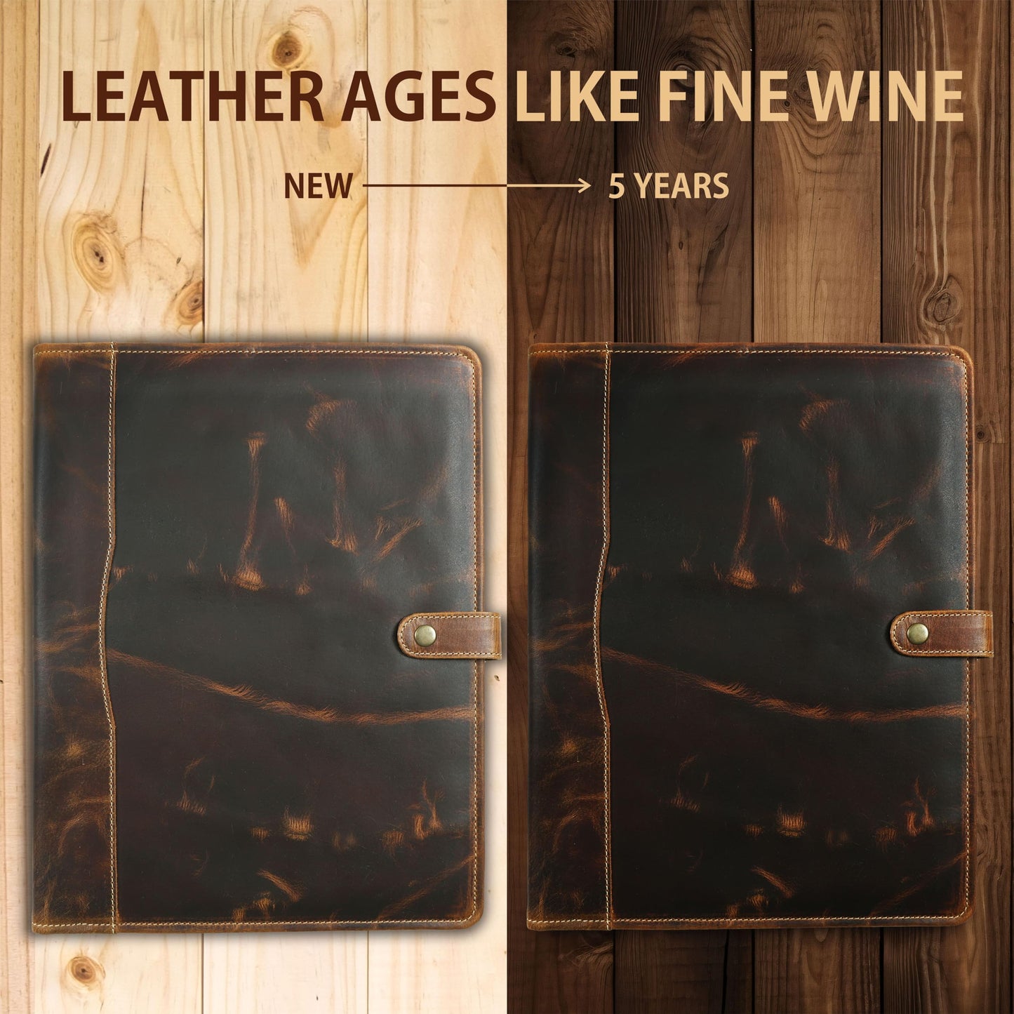 Leather Portfolio, Leather Binder with Pen, Resume Organizer & Padfolio for Men and Women | Business Portfolio with Card Holder & Document Organizer (Antique Brown)