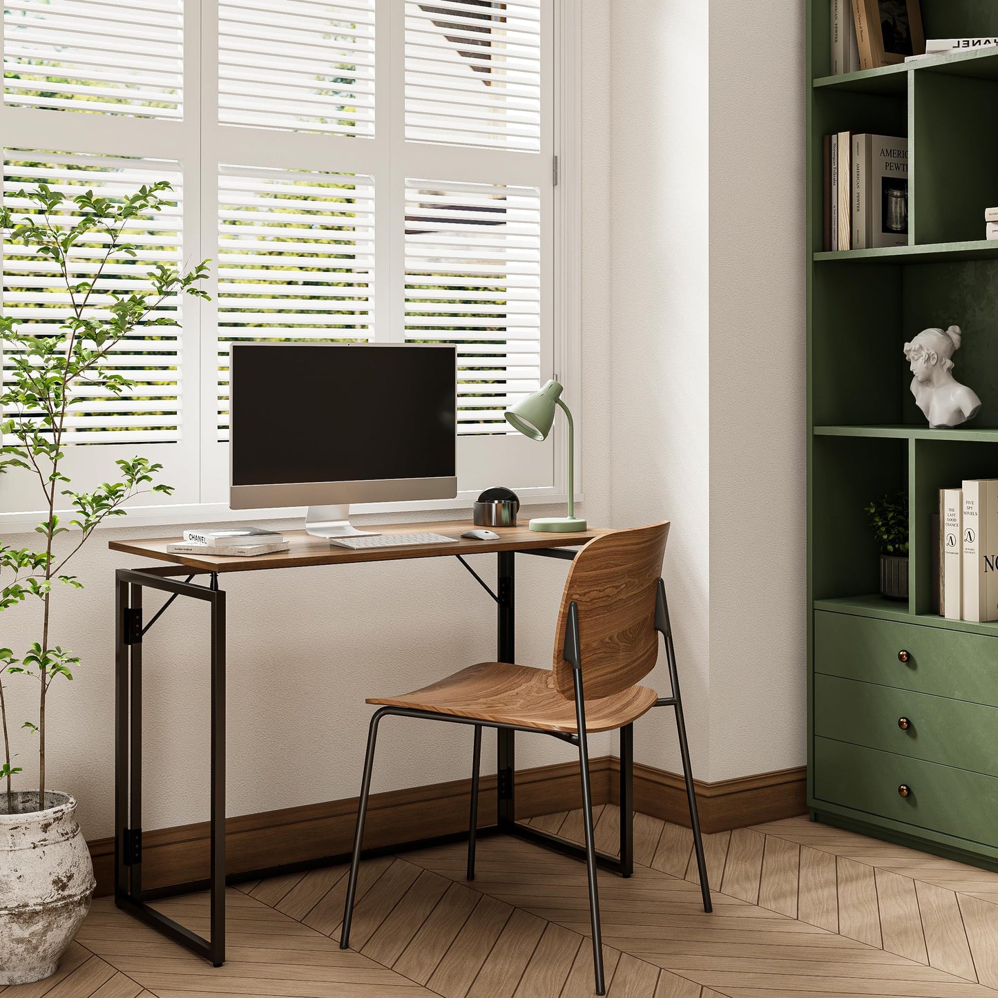 alawooder Folding Desk - 31.5" Wood Top Foldable Desk for Small Spaces | No Assembly Required Compact Desk for Home Office, Writing, and Study