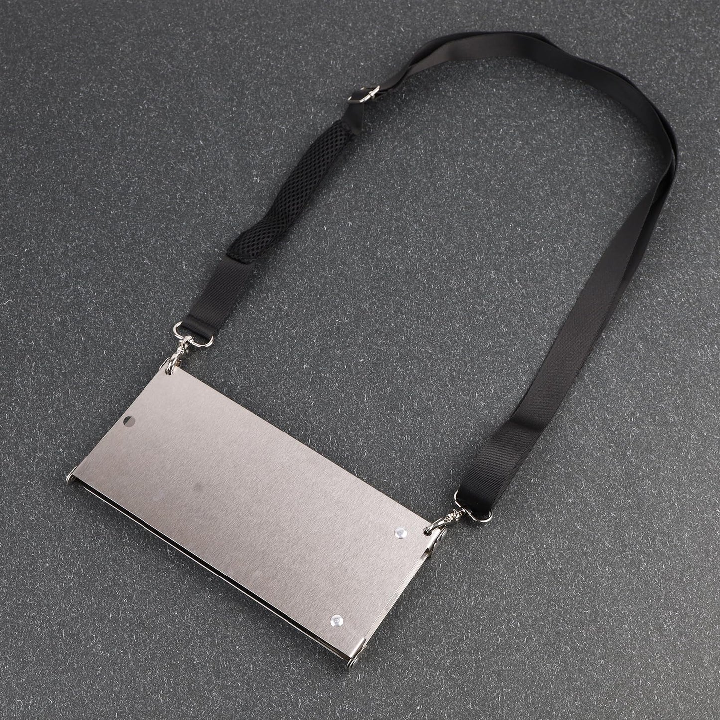 Foldable Stainless Steel Clipboard with Shoulder Strap - Adjustable Size, Portable & Durable for Work, School, Field (A4 to A5)