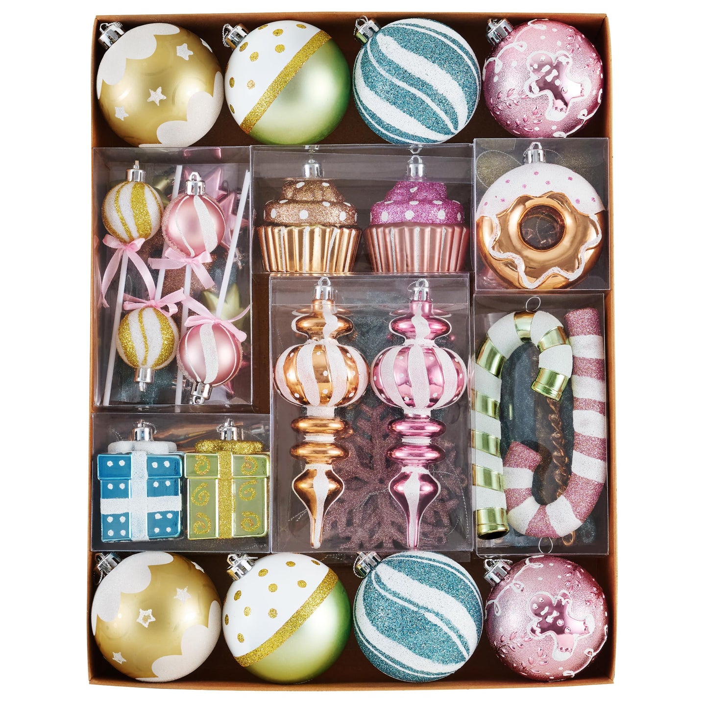 Valery Madelyn Christmas Ball Ornaments Set, 80ct Candyland Macaron Pastel Shatterproof Christmas Tree Decorations, Variety Decorative Hanging Ornaments Bulk for Xmas Holiday Party Decor