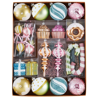 Valery Madelyn Christmas Ball Ornaments Set, 80ct Candyland Macaron Pastel Shatterproof Christmas Tree Decorations, Variety Decorative Hanging Ornaments Bulk for Xmas Holiday Party Decor