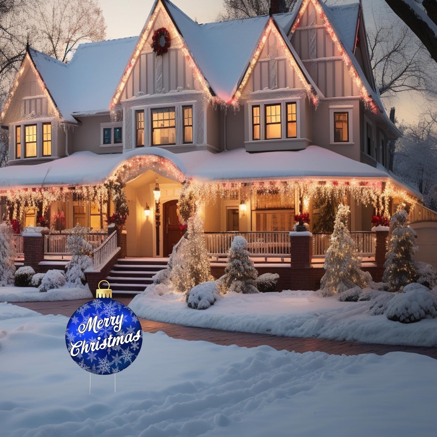 Rogue River Tactical Merry Christmas Classic Yard Sign Home Decor Lawn Decoration With Stakes, Blue Ornament