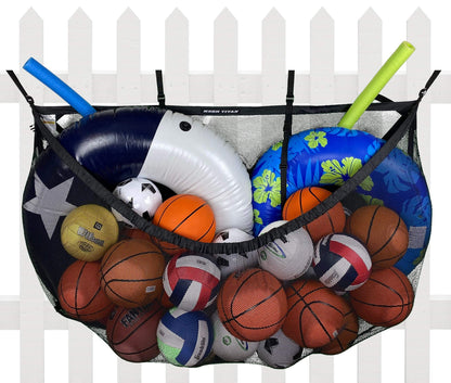 MeshTitan Heavy-Duty Pool Storage Bag - Floats & Toys Organizer with Sturdy Mesh & Anti-Sagging Support (Black)