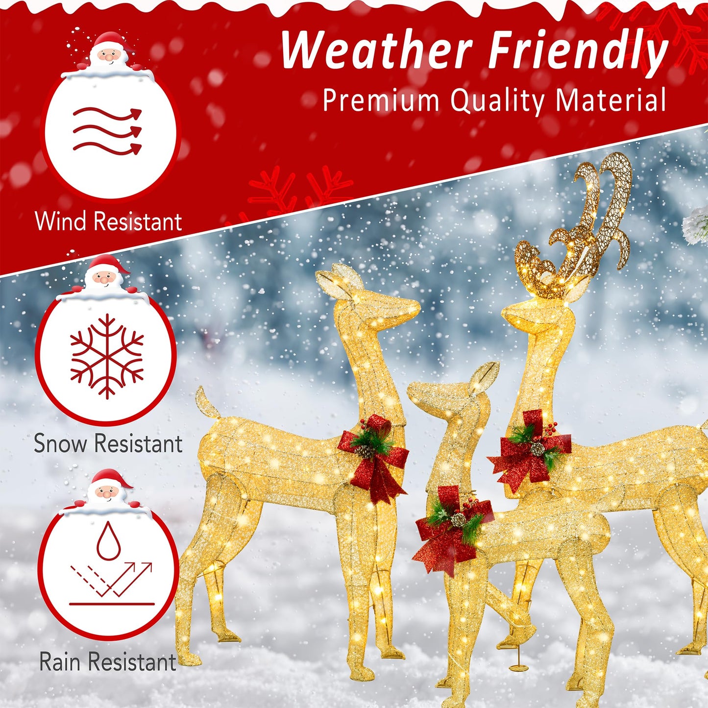 Shintenchi 3-Piece LED Lighted Christmas Deer Outdoor Yard Decorations, 3D Super Large Christmas Reindeer Decor, Outdoor Lighted Holiday Deer with 360 LED Displays for Front Yards Garden Lawn Patio