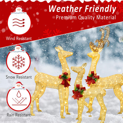 Shintenchi 3-Piece LED Lighted Christmas Deer Outdoor Yard Decorations, 3D Super Large Christmas Reindeer Decor, Outdoor Lighted Holiday Deer with 360 LED Displays for Front Yards Garden Lawn Patio