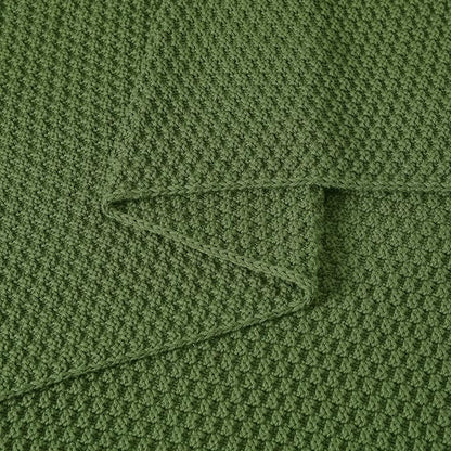 Longhui bedding Olive Green Knitted Throw Blanket for Couch, Soft, Cozy Machine Washable 100% Cotton Sofa Knit Blankets, Heavy 3.0lb Weight, 51 x 63 Inches, Green Color.