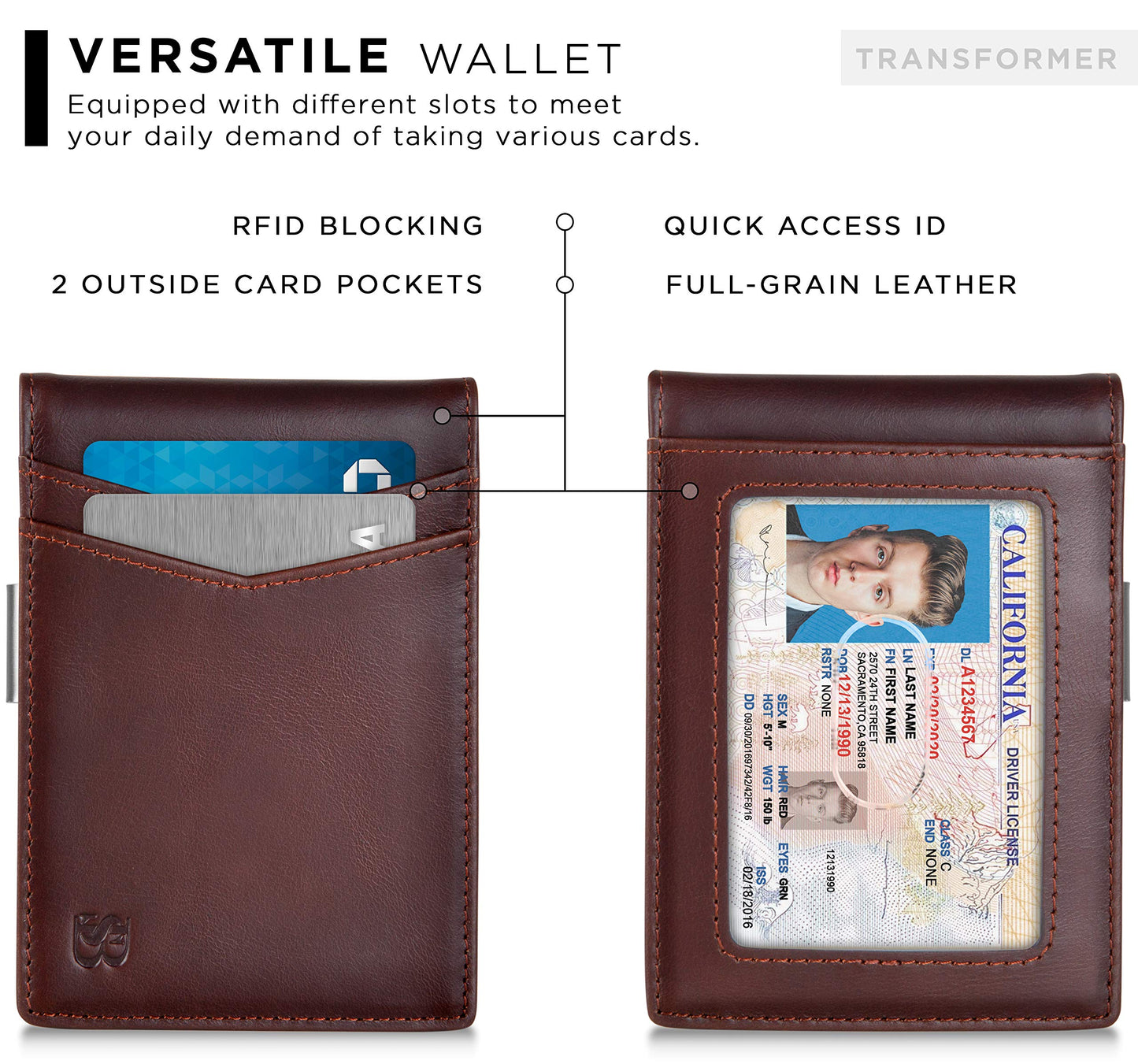 SERMAN BRANDS Money Clip Wallet - Mens Wallets slim Front Pocket RFID Blocking Card Holder Minimalist Mini Bifold (Melted Chocolate Transformer)