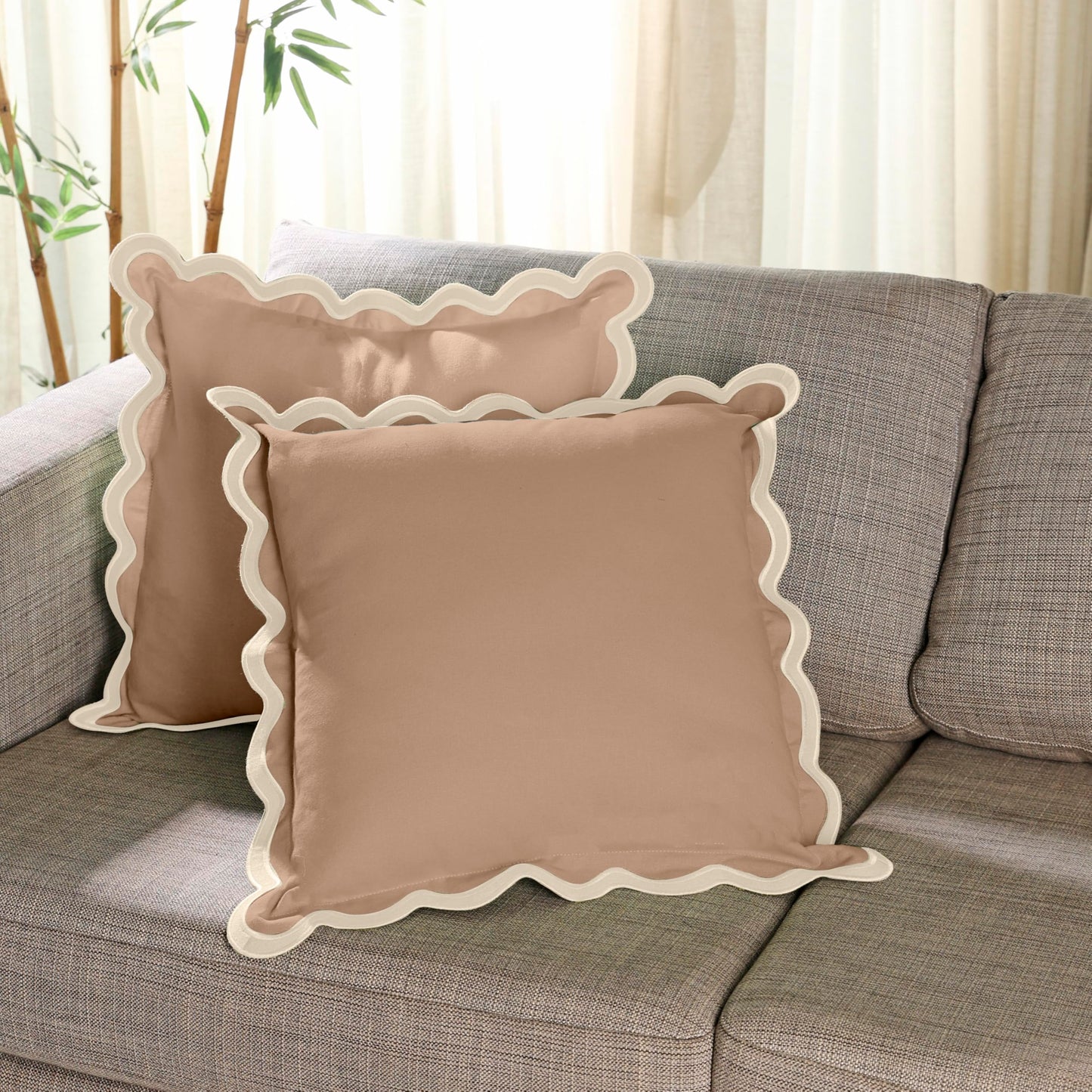 Folkulture Fall Pillow Covers 20x20 - Set of 2 | Brown Fall Throw Pillows for Living Room, Fall Bedroom Decor |Decorative, Cute, Aesthetic, Preppy, Scalloped Outdoor Pillows for Couch,Farmhouse Decor