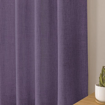 Tollpiz Linen Curtains Bedroom Rod Pocket Semi Sheer Curtain Burlap Light Filtering Thick Linen Drapes for Living Room, 54 x 84 inches Long, Royal Purple, Set of 2 Panels