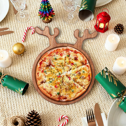 AUNECY Christmas Elegant Reindeer-Shaped Acacia Wood Serving Platter, Decorative Charcuterie Board for Fruits, Snacks, and Cheese, Festive Holiday Kitchen Decor and Ideal Gift for Home Entertaining