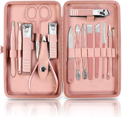 Utopia Care Nail Clippers Professional Nail Kit or Manicure Kit for Women and Men, Stocking Stuffers or Groomsmen Gifts 16Pcs Pedicure Set for Fingernail, Toenail Clippers with Travel Case