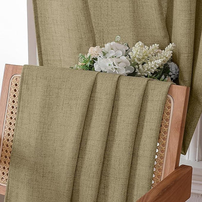 Tollpiz Linen Curtains Living Room Rod Pocket Semi Sheer Curtain Burlap Light Filtering Thick Linen Drapes for Bedroom, 38 x 63 inches Long, Taupe, Set of 2 Panels