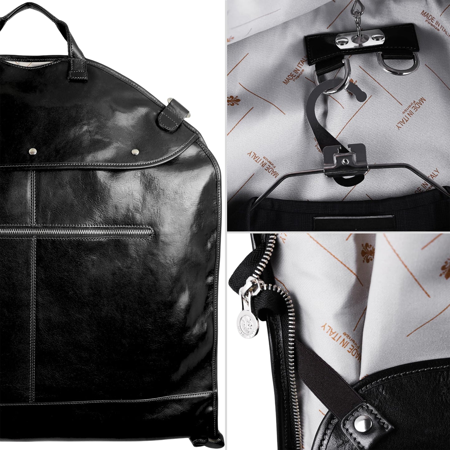 Time Resistance Leather Garment Bag - Slim Carry-On Suit Carrier for Dress Protection (Black)