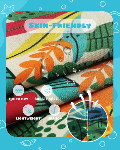 maamgic Boys Swim Trunks with Compression Liner Toddler Stretch Swim Shorts Quick Dry Swimming Trunks Boxer Brief 2 in 1 Beach Shorts Flower Garden 7