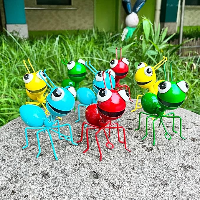 Metal Yard Art Garden Decor for Outside Cute Ants Yard Decorations Outdoor Lawn Ornaments Backyard Gifts for Mom - Set of 8 (4Colorful*2)