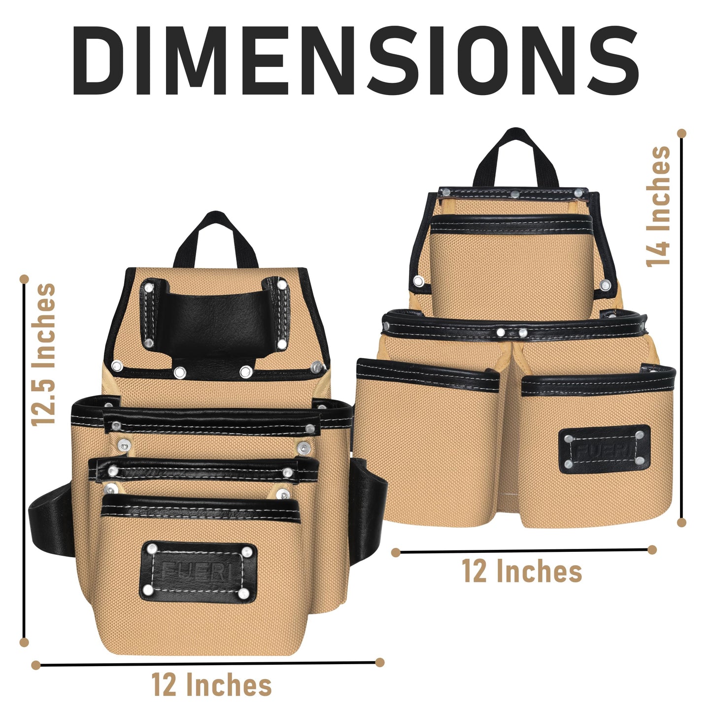 FUERI Electrician's Heavy Duty 26 Pocket Leather-Nylon Tool Belt & Suspender Combo, Comfort Back Support Padded Belt, 2 Large Storage Capacity Pouches, Best for Framers, Carpenter, Roofing