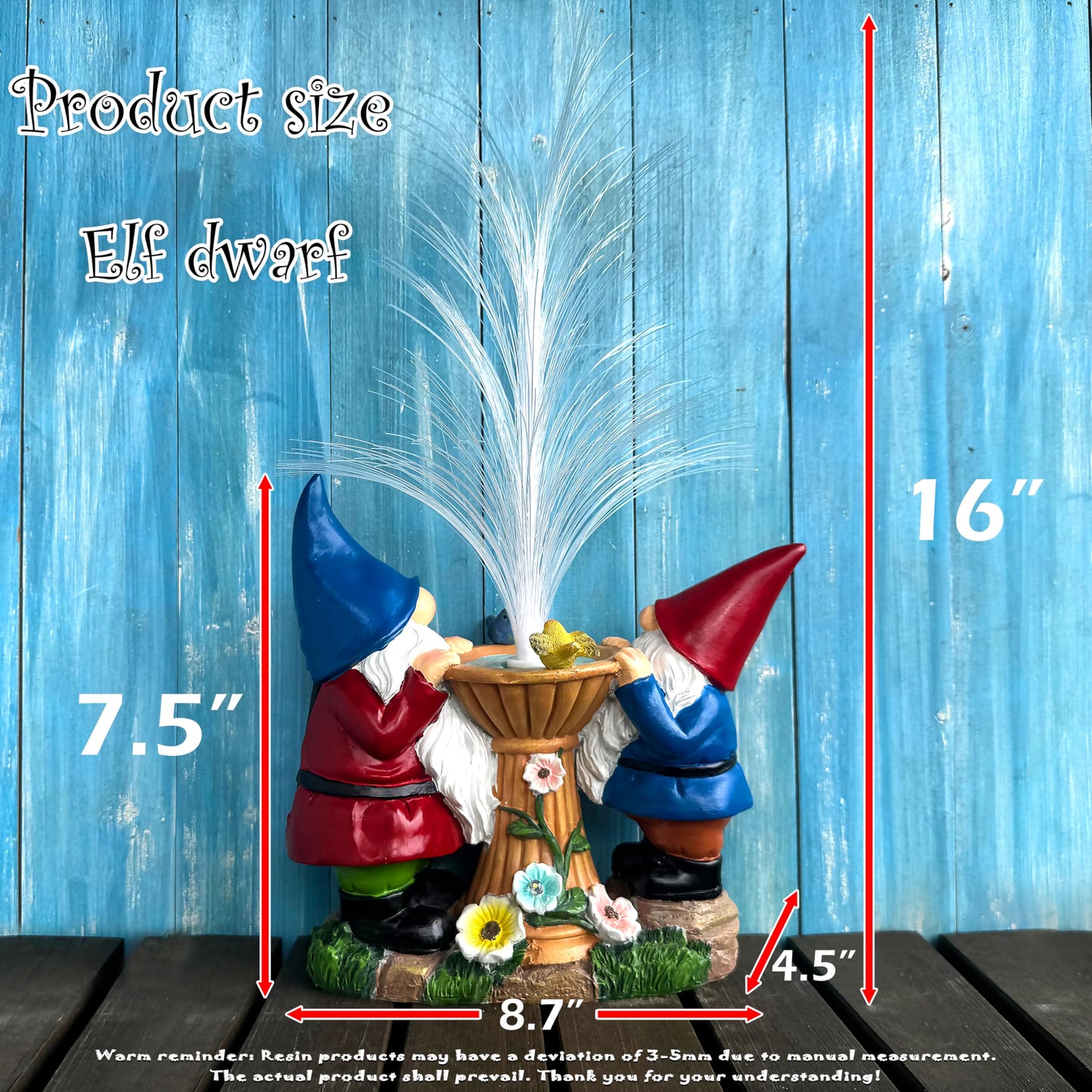 RCTTICUU Gnome Statue Solar Garden Decor with LED Lights, Resin Gnomes Figurine and Colour Changing Optical Fiber Solar Light,Outdoor Decorations for Balcony, Patio, Yard, Lawn, Gifts for Women