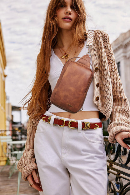 Telena Crossbody Sling Bags for Women, PU Leather Fanny Packs Cross Body Bag for Woman