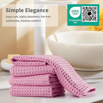Microfiber Waffle Face Towels, 4 Pieces, Fast Drying, Lint Free 430 GSM