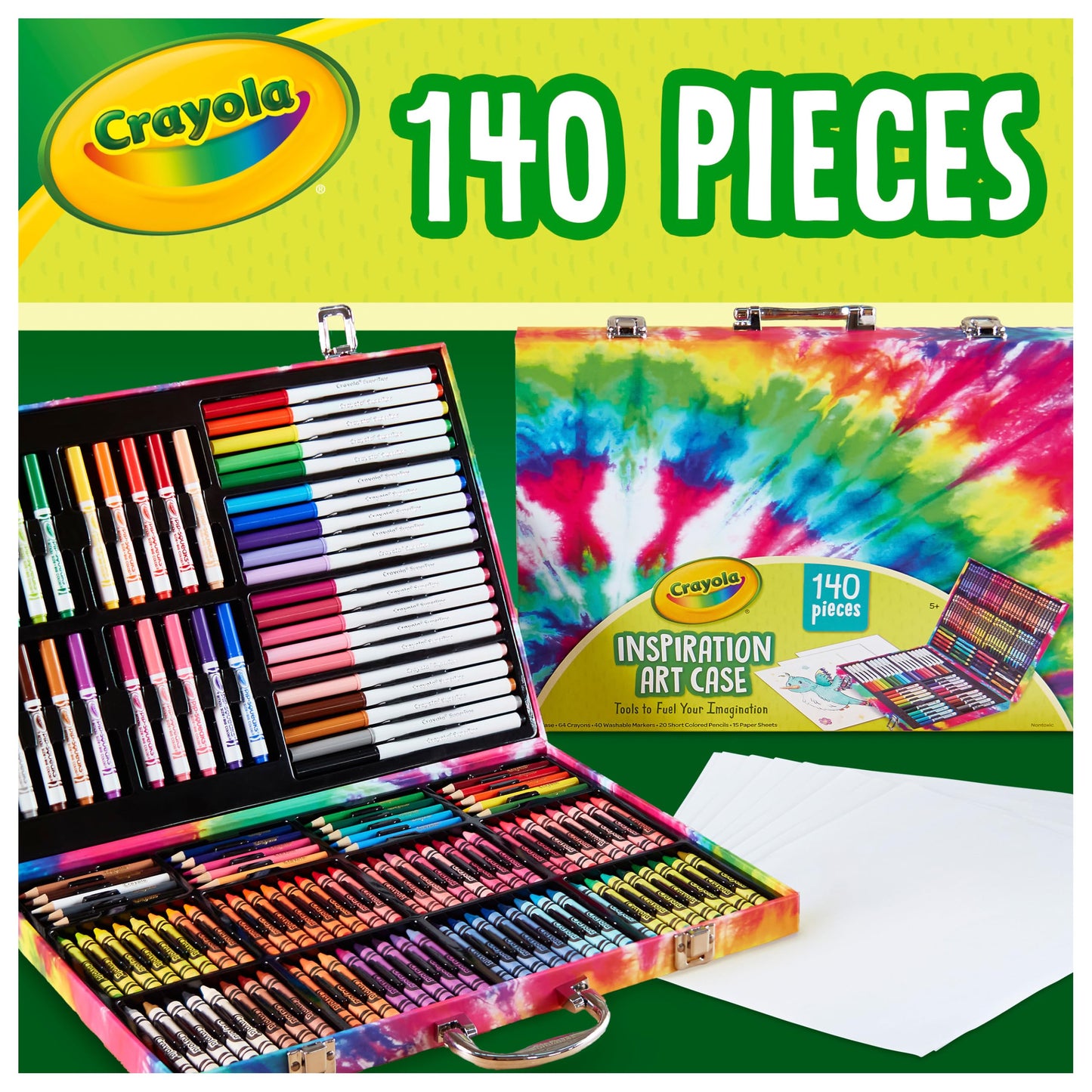 Crayola Inspiration Art Case Coloring Set - Tie-Dye (140ct), Essential Easter Basket Stuffers, Art Supplies Set For Kids, Travel Drawing Kit, Gift for Girls & Boys, Ages 5+ [Amazon Exclusive]