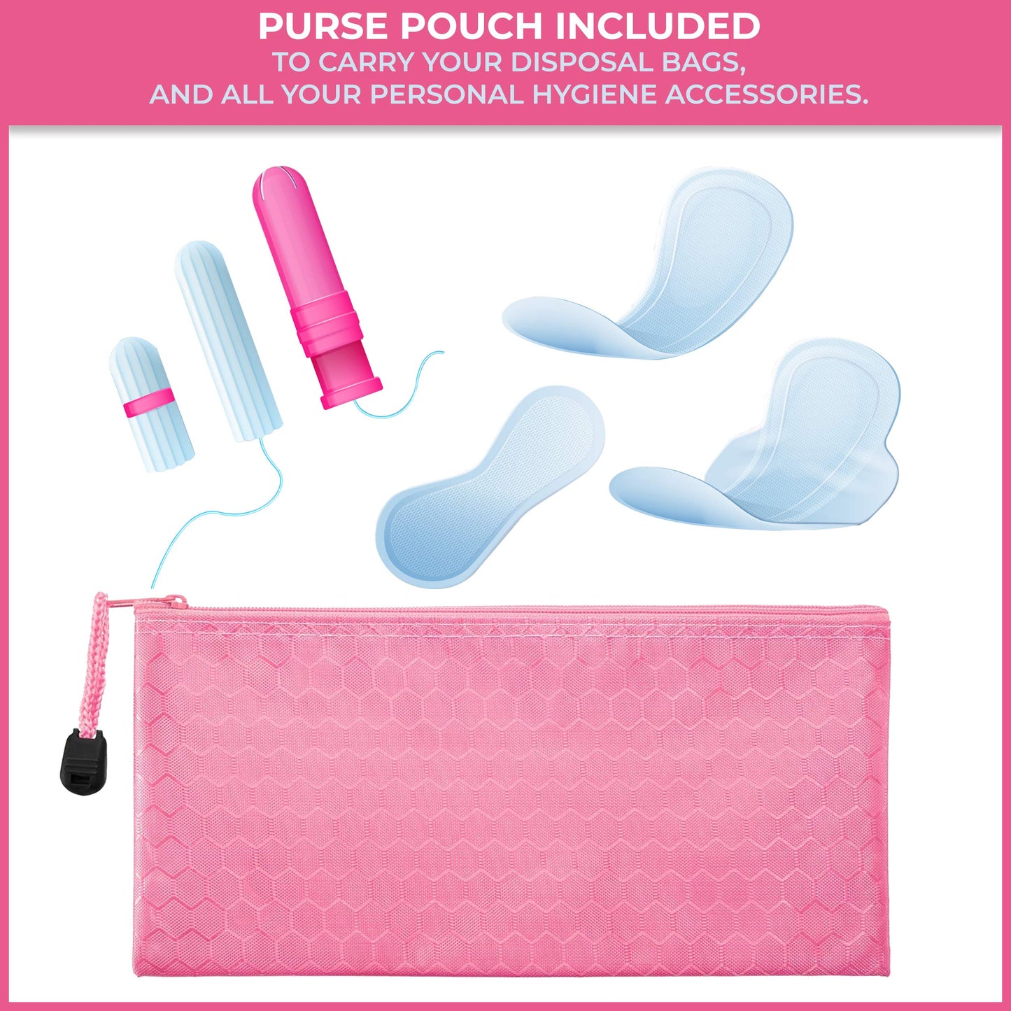 Trail Essentials Feminine Personal Disposal Seal Bags- 100 White Opaque Seal Bags for Sanitary, Discreet Disposal for Tampons, Pads, and Liners (Pink)