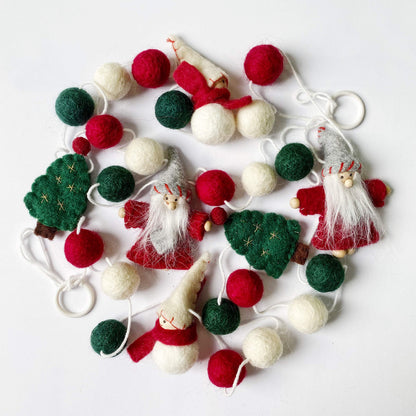 pinkblume Wool Felt Christmas Garland Wool Felt Snowman Xmas Tree Santa Claus Banner Pom Pom Garland Bunting Christmas Decortations Clearance for Home Fireplace Windows Indoor Outdoor Christmas Decor