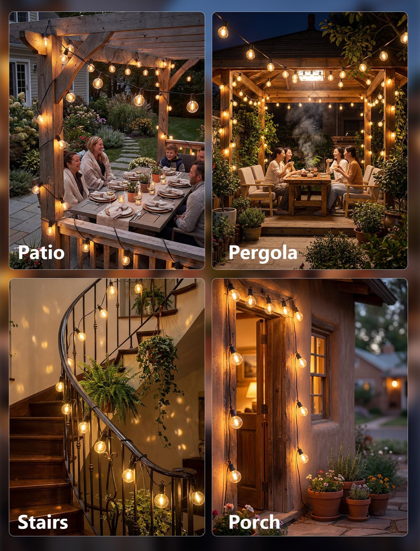 Xingzd 25FT LED Outdoor String Lights, 13 G40 Bulbs Shatterproof Patio Lights, IP65 Waterproof Hanging Connectable Warm White Outdoor Lighting for Outside Backyard Balcony Porch Home Decor