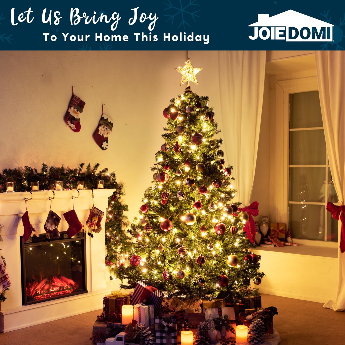 Joiedomi 8 inch Christmas Gold Glitter Star Tree Toppers Metal Lighted with 20 LED Lights for Xmas Decorations, Holiday Party Indoor Decor
