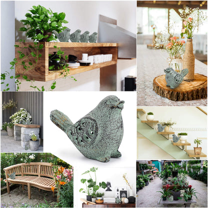 OwnMy 2PCS Cast Iron Green Bird Sculptures - Outdoor & Indoor Small Birds Statues, Hollow Carved Bird Figurines Ornaments Decorative Animal Figurines for Garden Patio Home Decors