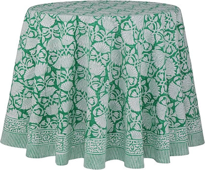 ATOSII Meadow Green 100% Cotton Summer Round Tablecloth, Block Print Table Cloth for Dining, Weddings, Outdoors, Parties I Grand Millenial Farmhouse Coastal Boho Home Decor 60" Inches