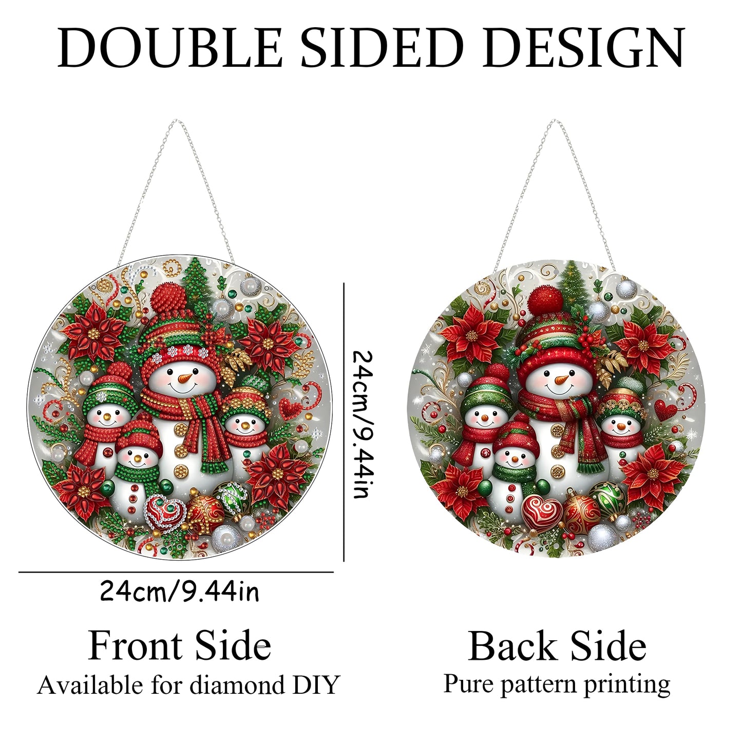 DIY Diamond Art Painting Wreath Kits，Special Shaped Rhinestone Hanging Ornament Diamond Art Window Pendants for Gift Home Garden Wall Hanging Kits,Double Sided (Snowman-1)