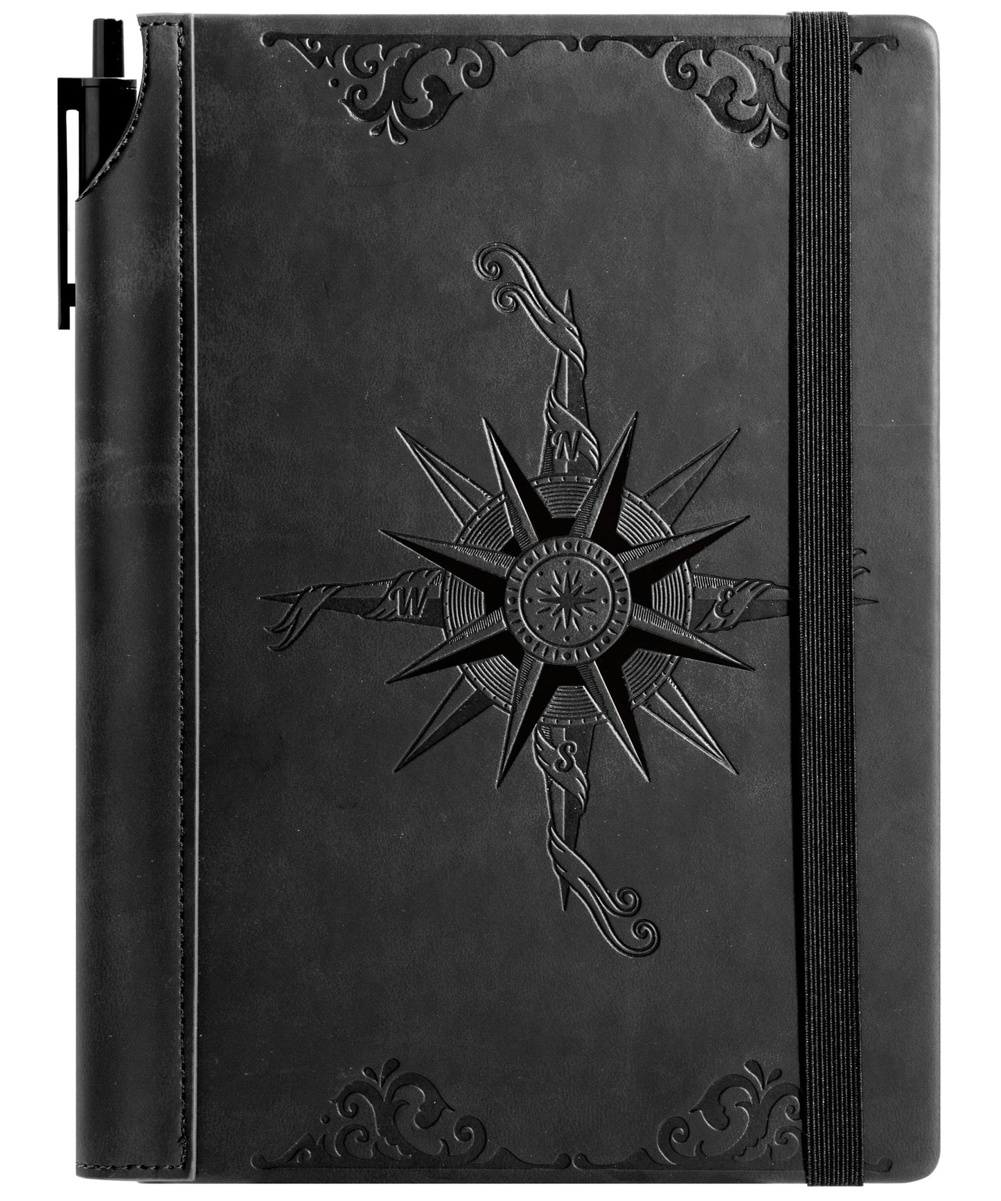 CAGIE Compass Leather Notebook Journal for Men, 100 GSM 288 Pages Lined Journals for Writing, A5 Hardcover Journaling Notebooks Gift Set with Pen for Travel Office Daily Writing
