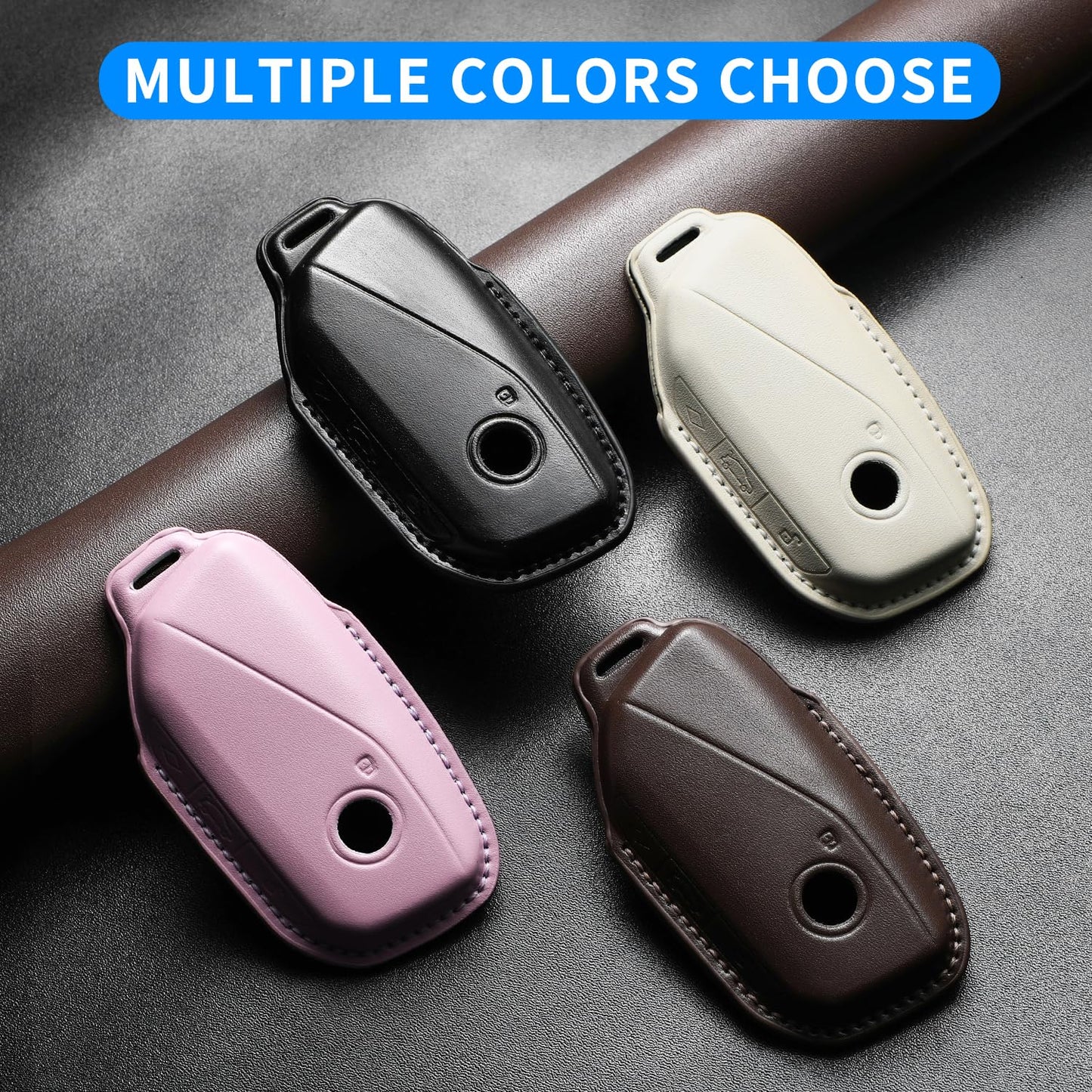 CLCWYSK For BMW Key fob Cover with Keychain, Genuine Leather Car Key Case Full Protection Compatible with BMW 2023-2025~up New 5/7 Series 740i 760i X1 X2 X3 X5 X6 X7 XM IX IX3 I5 I7 etc