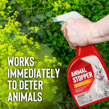 Animal Stopper Liquid Repellent - All-Natural Garden Animal Deterrent | Safe for People & Pets - 32 oz Trigger