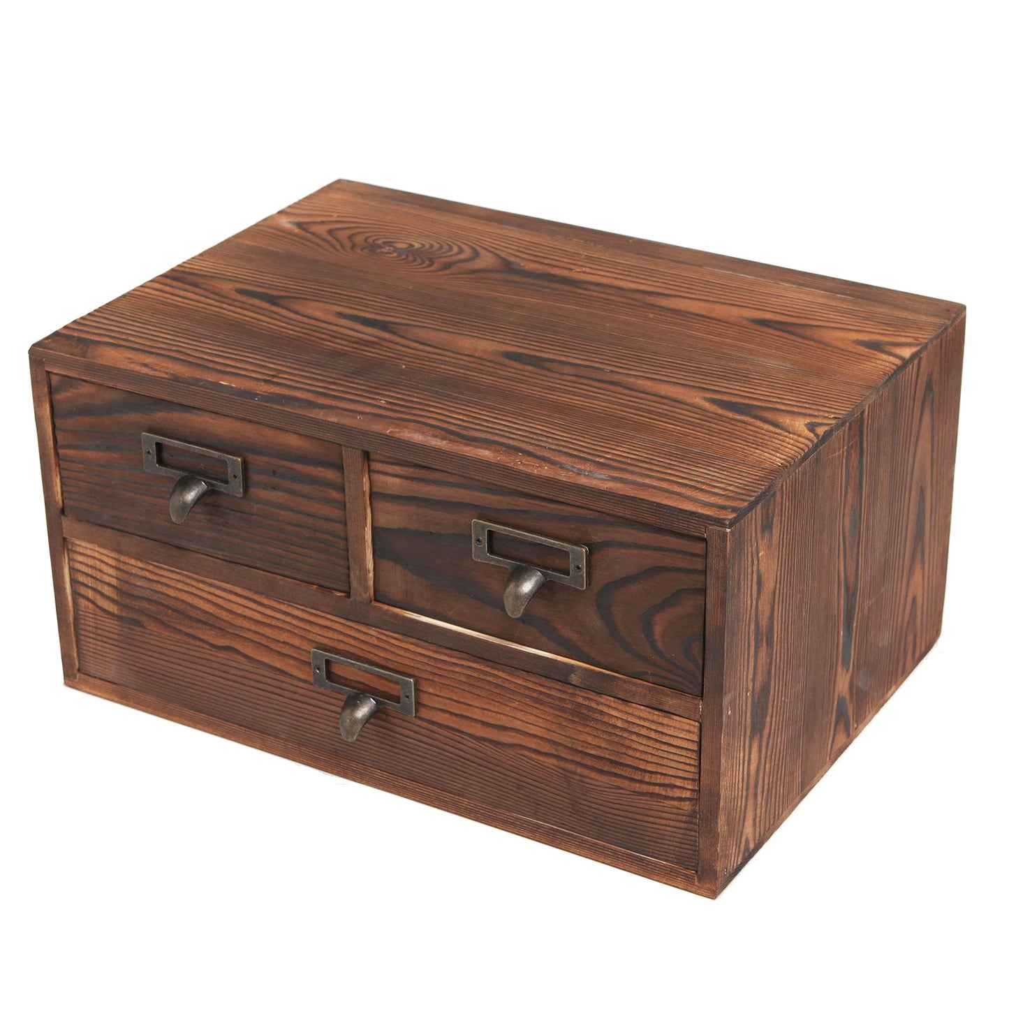 MyGift Wooden Desk Organizer with Drawers, Dark Brown Wood Desktop Storage Cabinet with 3 Drawers for Office Supplies, Sewing Kits and Accessories